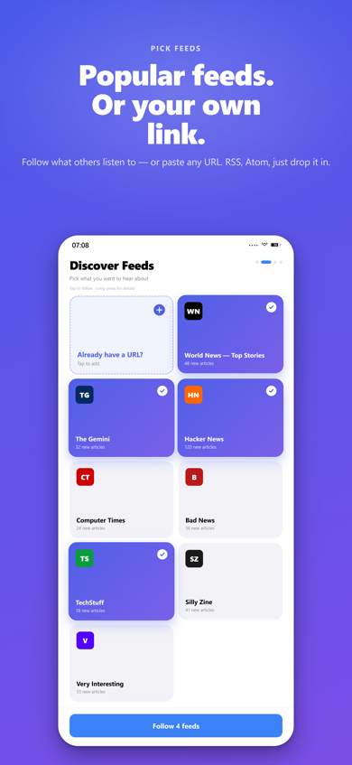 SpokenFeeds – Feed list screen
