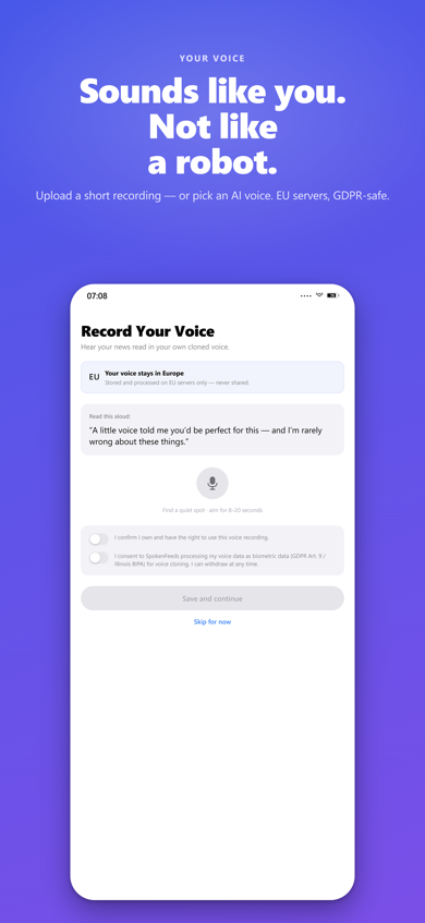 SpokenFeeds – Voice settings screen
